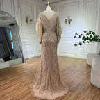 Serene Hill Nude V-Neck Mermaid Beaded Evening Dress Wedding Gown 2025 Customized