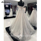 Custom Off Shoulder Wedding Gown With Lace Appliques And Cap Sleeve