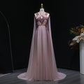 Sharon Said Ombre Pink Elegant Evening Dress with Cape Sleeve Criss Cross Halter Backless Women's Party Gowns SS309 Customized