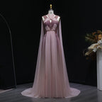 Sharon Said Ombre Pink Elegant Evening Dress with Cape Sleeve Criss Cross Halter Backless Women's Party Gowns SS309 Customized