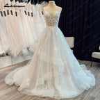 Custom V Neck Wedding Dress With Appliques And A Line Court Train