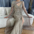 Customized Mermaid Beaded Evening Gown With High Split Wedding Dress For Women