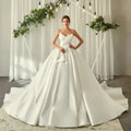 Custom Satin Strapless Wedding Dress Sweetheart Bow Pleat A Line Ball Gown