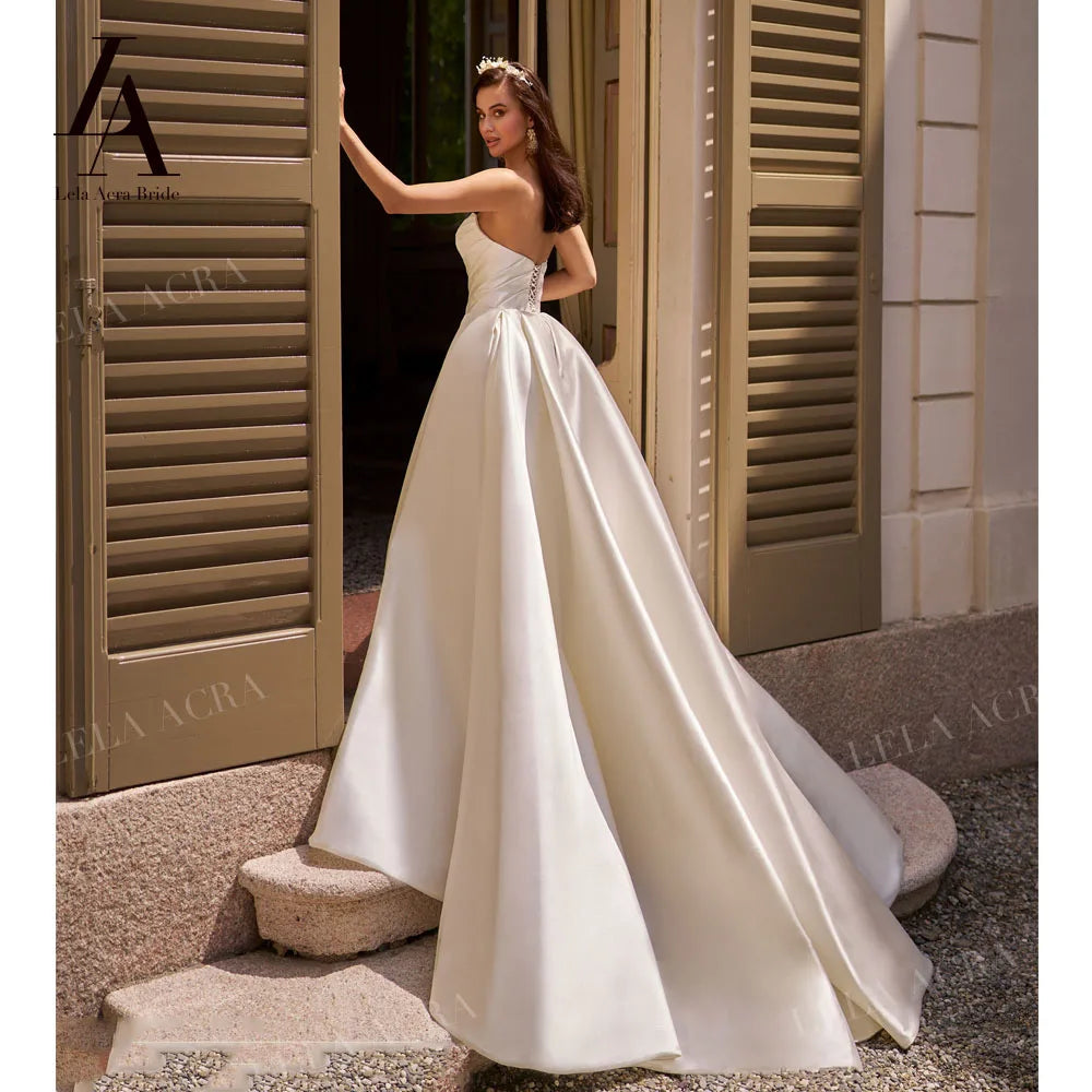 Lela Acra Sweetheart Satin Wedding Dress Princess Plus Size Bridal Gown