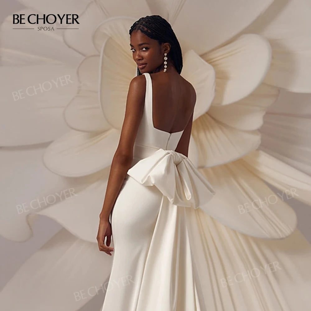 Custom Sleeveless Mermaid Satin Wedding Dress With Square Neckline