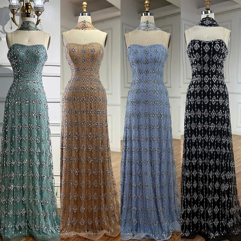 Customized Luxury Beaded Mermaid Evening Gown Elegant Women Nude Gala
