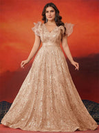 Vestido de noche gris con lentejuelas, escote en V y talla grande BLUEPLUM, elegante para mujer, espalda en V, vestido largo para boda, fiesta, baile de graduación y cóctel
