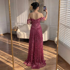 Serene Hill Fuchsia Beaded Off Shoulder Wedding Evening Dress Gown