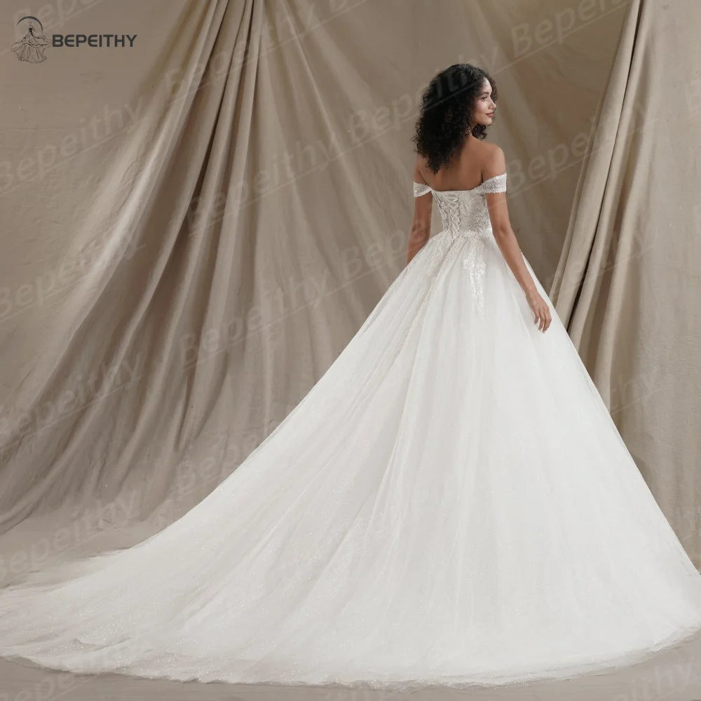 Customized Sweetheart Glitter Boho Wedding Dress Plus Size Ivory