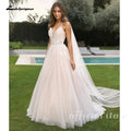 Lakshmigown Boho A Line Tulle Wedding Dress With V Neck Spaghetti Straps Custom