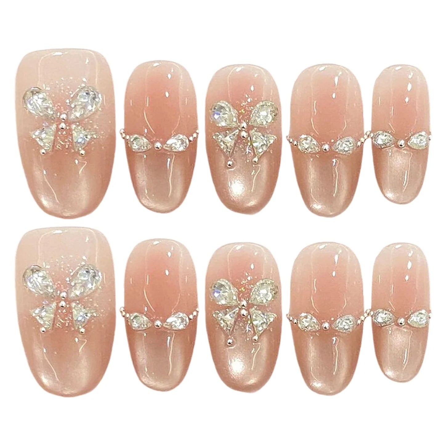 10 uñas postizas con diseño de ojos de gato y diamantes de imitación, de larga duración, seguras e impermeables, ideales para ir de compras, viajar y citas. 