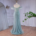 Serene Hill Red Mermaid Beaded Pearl Off Shoulder Party Gown For Women
