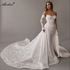 Alonlivn Custom Beaded Lace Mermaid Wedding Gown With Removable Train