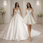 Custom 2 In 1 Wedding Dress Detachable Spaghetti Straps Lace Satin Ball Gown