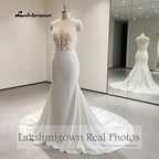 Custom Lace Mermaid Wedding Dress Beaded V Neck Spaghetti Straps Chapel Train