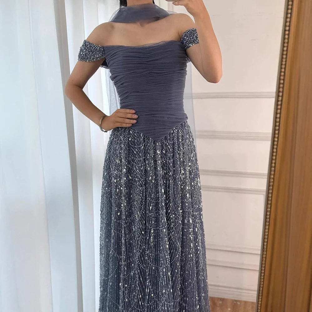 Vestido de Noite de Luxo com Pérolas Cor-de-Rosa Árabes Engastadas e Capa LA72922