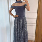 Vestido de Noite de Luxo com Pérolas Cor-de-Rosa Árabes Engastadas e Capa LA72922