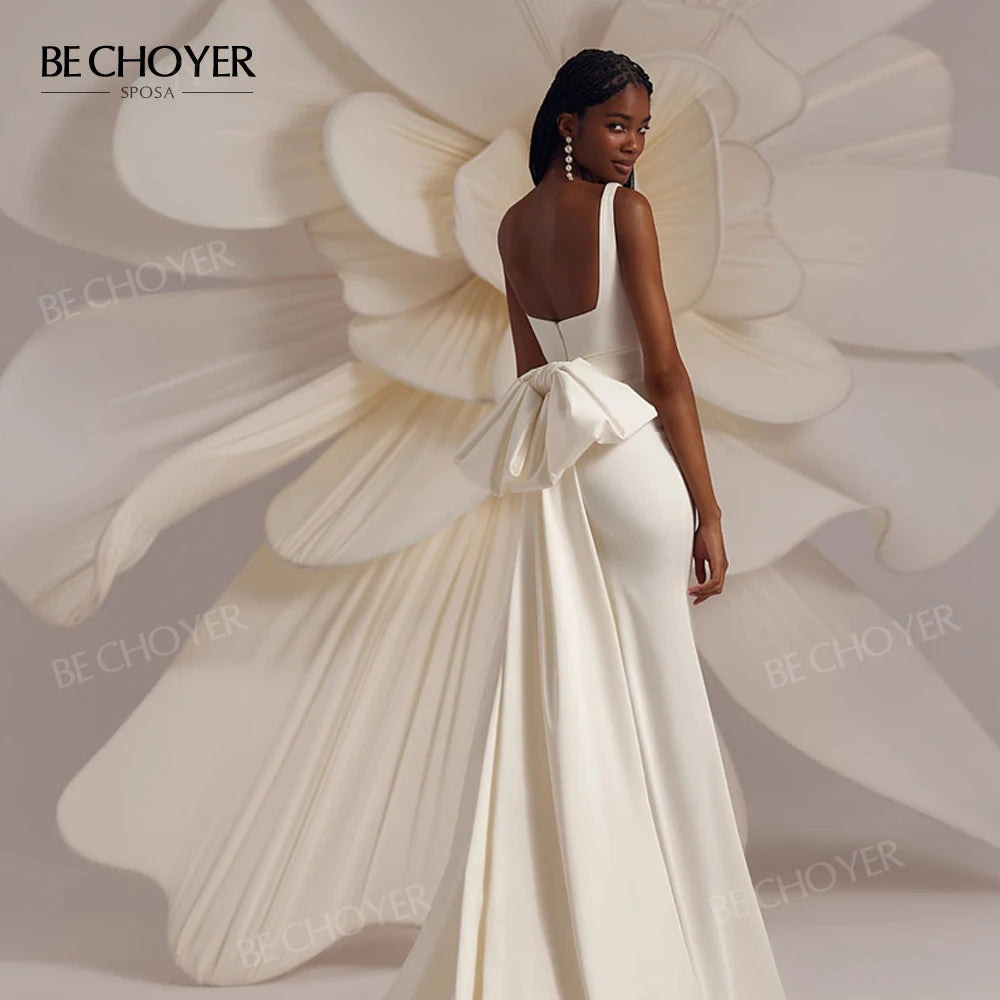 Custom Sleeveless Mermaid Satin Wedding Dress With Square Neckline