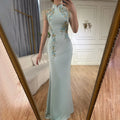 Serene Hill Custom Beaded Satin Mermaid Evening Gown For Formal Events