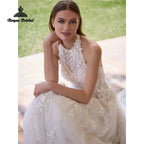Custom A Line Lace Wedding Dress With Floral Appliques