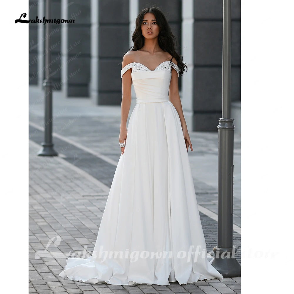 Lakshmigown Strapless A Line Wedding Dress Beaded High Slit