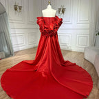 Custom Red Strapless Mermaid Wedding Gown With Pearl Beaded Cape Dress