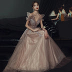 Elegant Off Shoulder Mesh Cheongsam Formal Evening Party Applique Maxi Dress