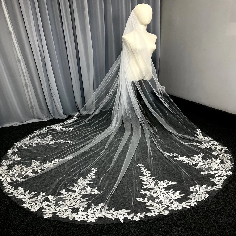 Cathedral Lace Applique Bridal Wedding Veil White Ivory 3m Long One Layer