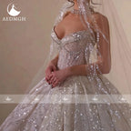 Aedmgh Custom Strapless Lace Beaded Sequined Bridal Ball Gown Wedding Dress