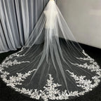 Cathedral Lace Applique Bridal Wedding Veil White Ivory 3m Long One Layer