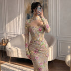Serene Hill Floral Mermaid Evening Dress Long Sleeves Women Wedding Gown