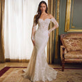 Custom Off Shoulder Mermaid Wedding Dress Lace Appliques Bridal Gown