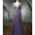 Serene Hill Turquoise Muslim V Neck Long Sleeve Beaded Evening Dress