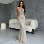 Serene Hill Nude Corset Mermaid Crystal Beaded Evening Dress Custom Wedding Gown