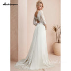 Custom Boho Bridal Gown Long Chiffon Beach Wedding Dress Open Back