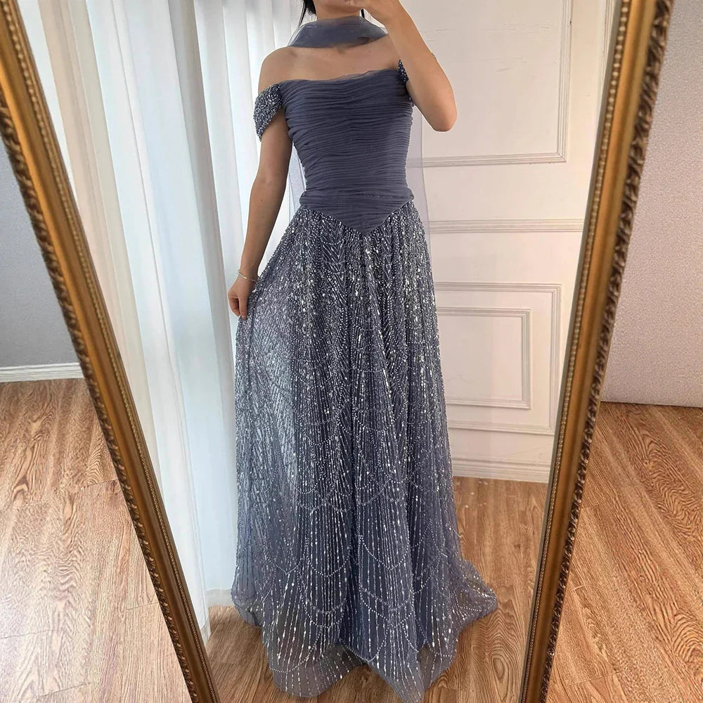 Vestido de Noite de Luxo com Pérolas Cor-de-Rosa Árabes Engastadas e Capa LA72922