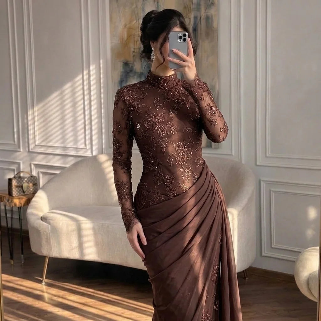 Customized Wine Red Mermaid Evening Dress With Lace Formal Party Gown