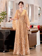 2025 Gold Sequin Mother Of The Bridal Dresses Elegant V-Neck A-Line Floor-Length Long Wedding Party Gowns Customized