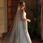 White One Layer Bridal Veil Long Train Tulle Wedding Veil With Comb
