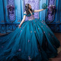 Teal Quinceanera Dresses Ball Gown Off The Shoulder Appliques Floral Sweet 16 Dresses 15 Años Customized