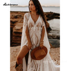 Bohemian A Line Wedding Dress With V Neck And Lace Chiffon Bridal Gown