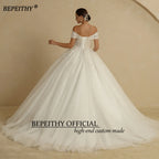 Customized Plus Size Off Shoulder Glitter Princess Ball Wedding Dress