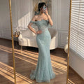 Serene Hill Red Mermaid Beaded Pearl Off Shoulder Party Gown For Women