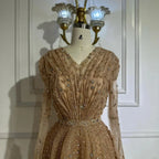 Customized Nude Beaded A Line Evening Dress For Arabian Wedding