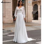 Custom Boho Beach Wedding Dress With Detachable Puffy Chiffon Sleeves