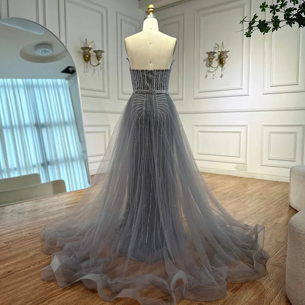 Pink Pearls Beaded Arabic Mermaid Evening Dress with Overskirt LA72811B