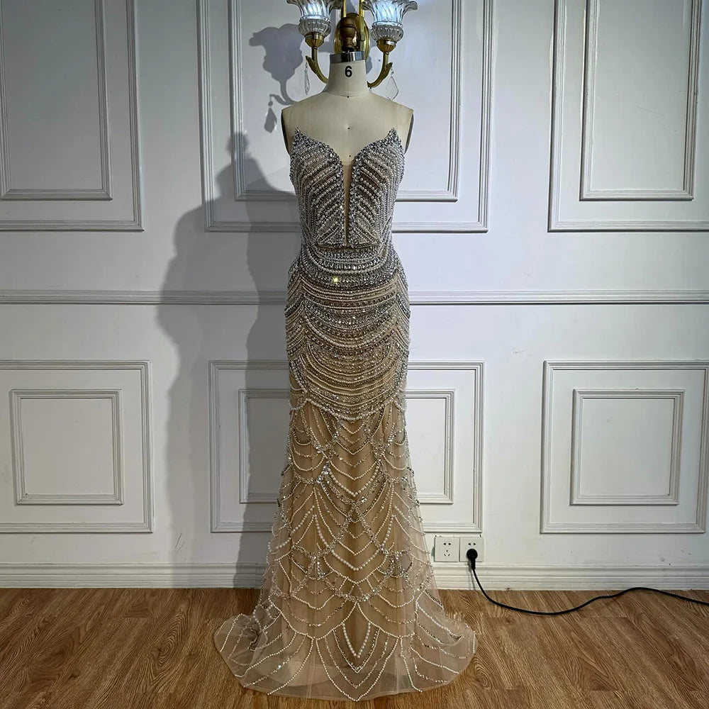 Serene Hill Custom Mermaid Beaded Pearl Evening Gown 2026