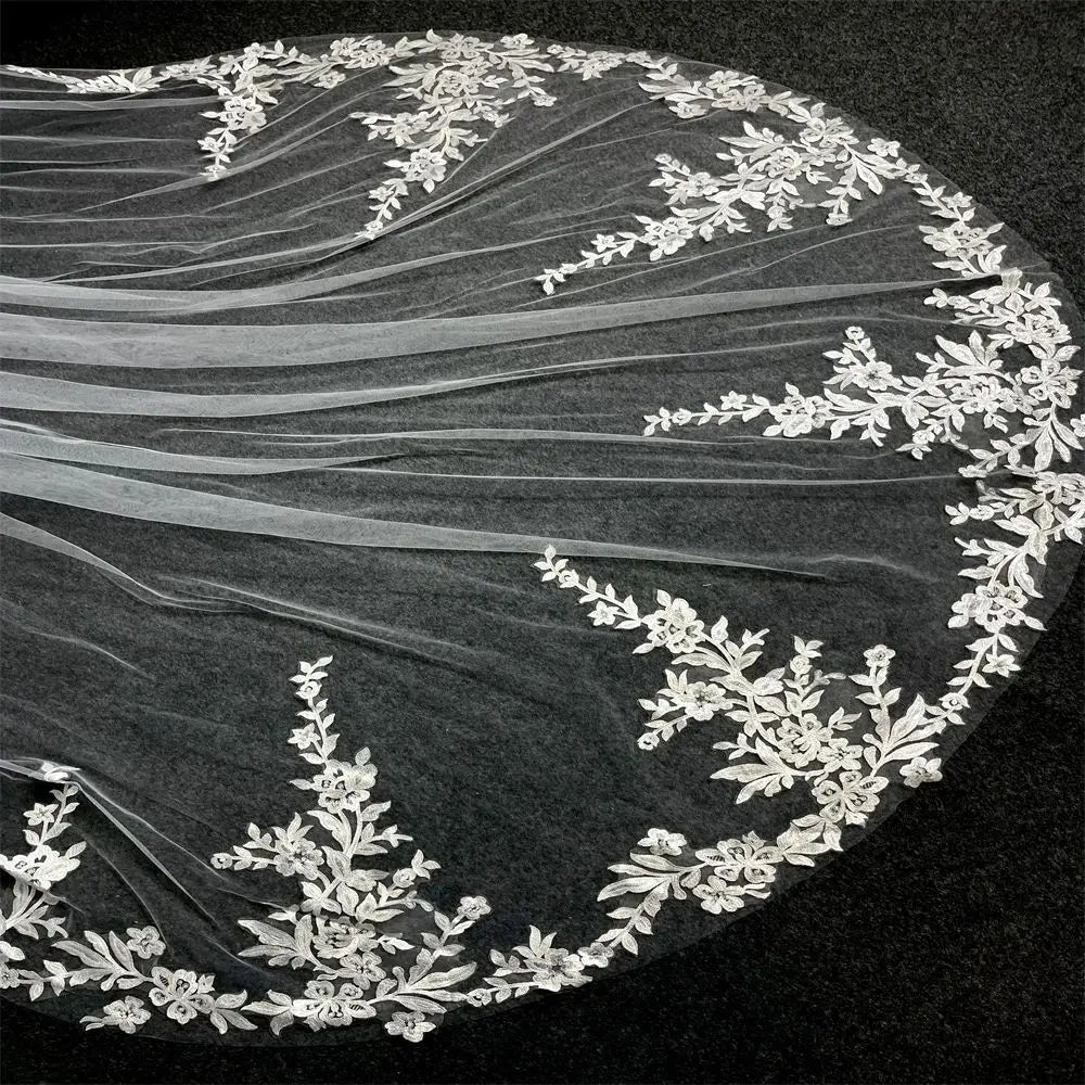 Cathedral Lace Applique Bridal Wedding Veil White Ivory 3m Long One Layer