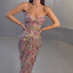 Customized Strapless Mermaid Evening Dress With Floral Pattern For Women