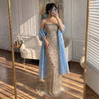 Luxury Blue Beaded Mermaid Evening Gown Custom Formal Women Party Dress